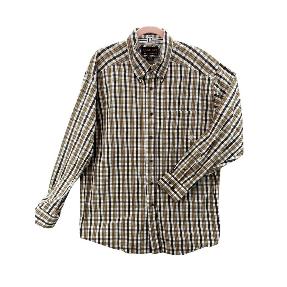 Ariat Pro Series Shirt Mens XL Green Brown Plaid Western‎ Ranch Cowboy Outdoor